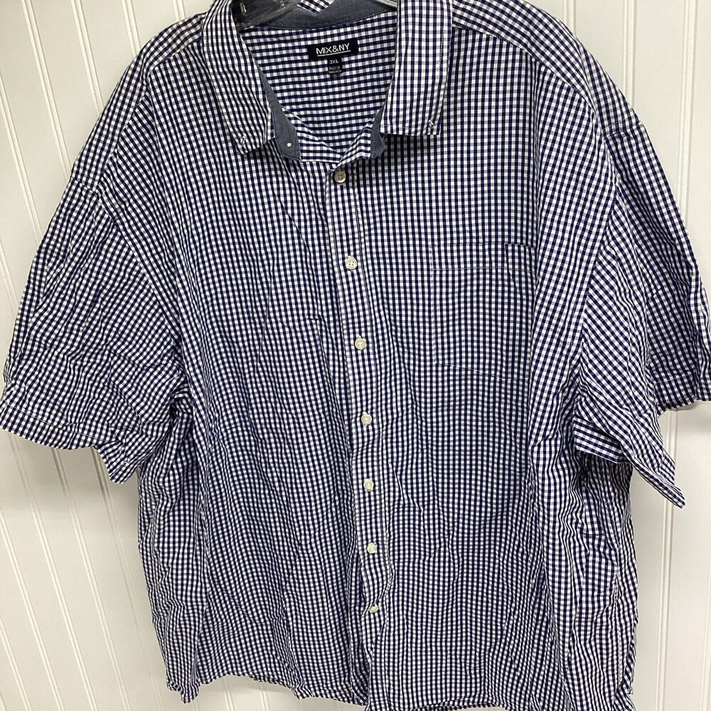 MIX & NY Dress Shirt Blue White Checkered Men's Size 3XL Button Down Business *B
